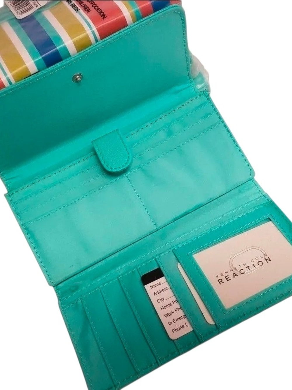Kenneth Cole Striped Turquoise Multi-Color Wallet - Picture 2 of 2